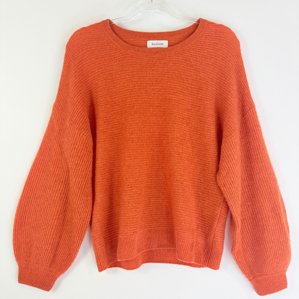 NAADAM Sweater Womens XS Orange 100% Cashmere Balloon Sleeve Relaxed Crewneck